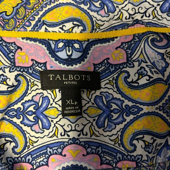 Talbots Women XL Petite Artsy Medallion Print Light Cotton Roll Tab Sleeve Shirt - Picture 3 of 9